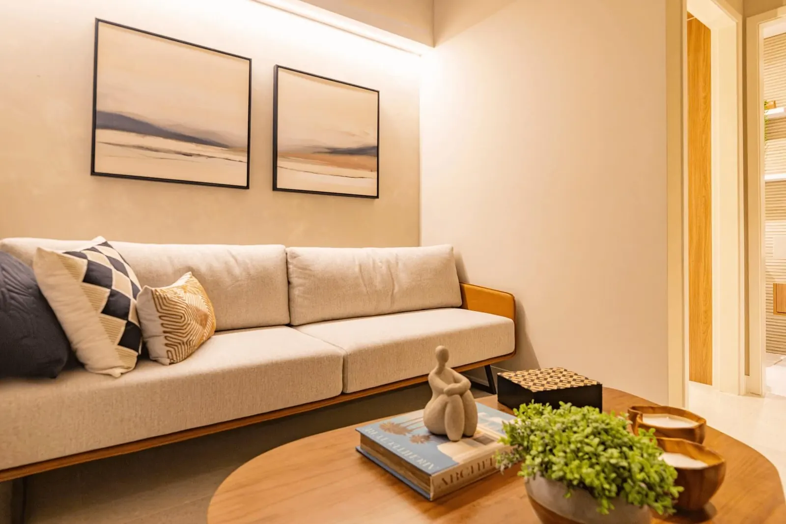 Sala de estar decorada do apartamento modelo, Parque das Águas